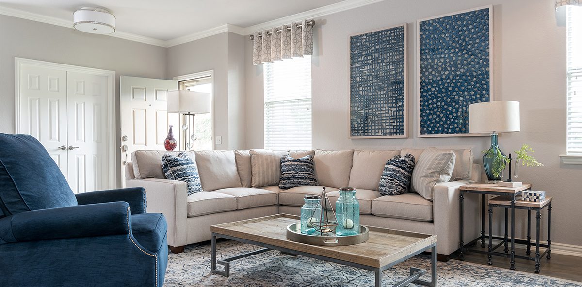 neutral transitional living room