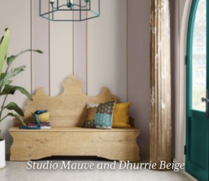 interior decor portraying Studio Mauve and Dhurrie Beige