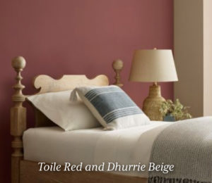 interior decor portraying Toile Red and Dhurrie Beige